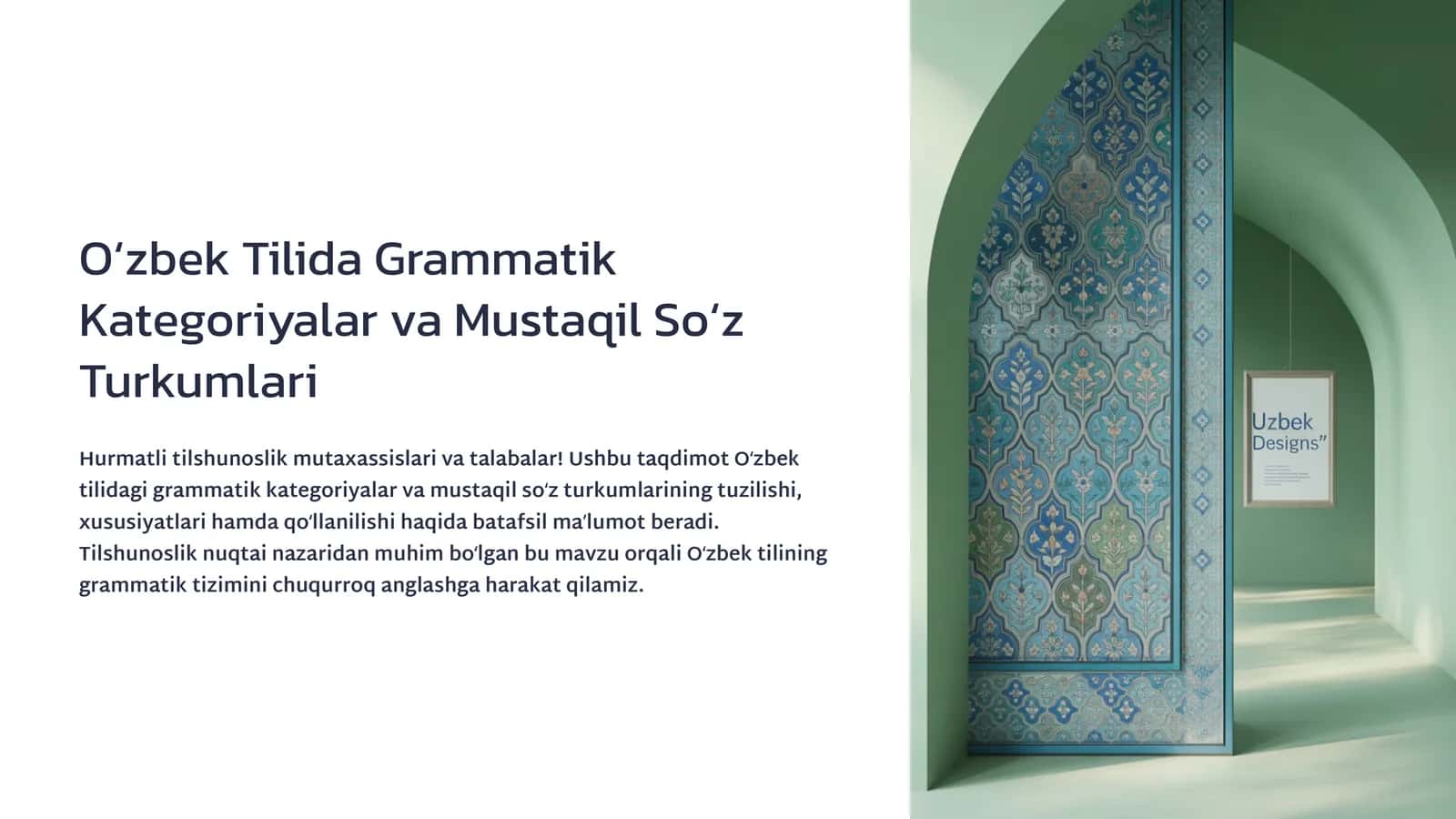 Oʻzbek Tilida Grammatik Kategoriyalar va Mustaqil Soʻz Turkumlari 1