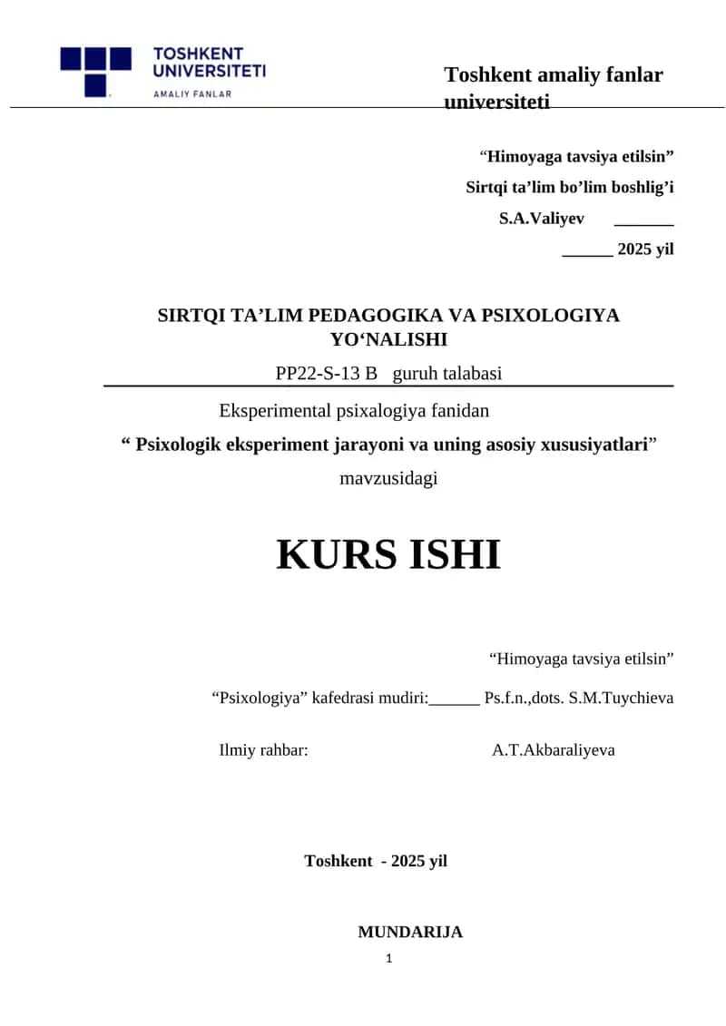 Psixologik eksperiment jarayoni va uning asosiy xususiyatlari 1
