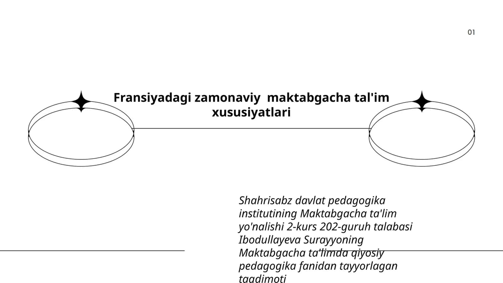Ibodullayeva Surayyoning Maktabgacha ta'limda qiyosiy pedagogika fanidan tayyorlagan taqdimoti 1