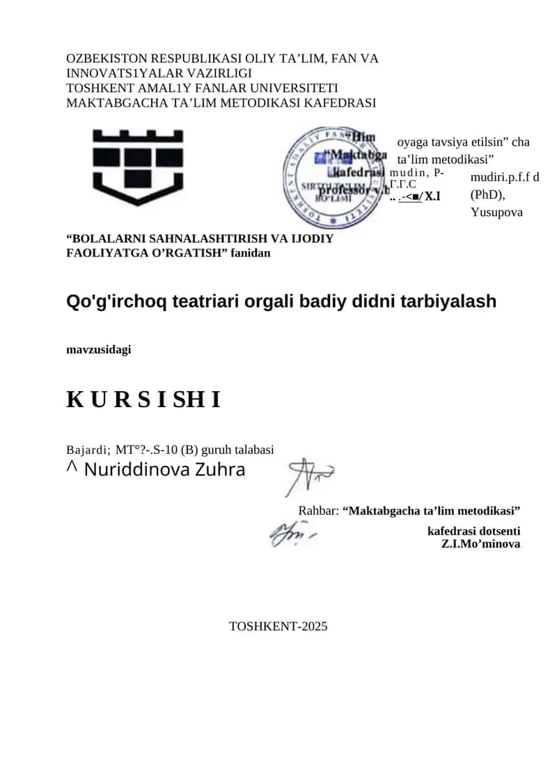 Qo'g'irchoq Teatriari Orgali Badiy Doni Tarbiyalash 1