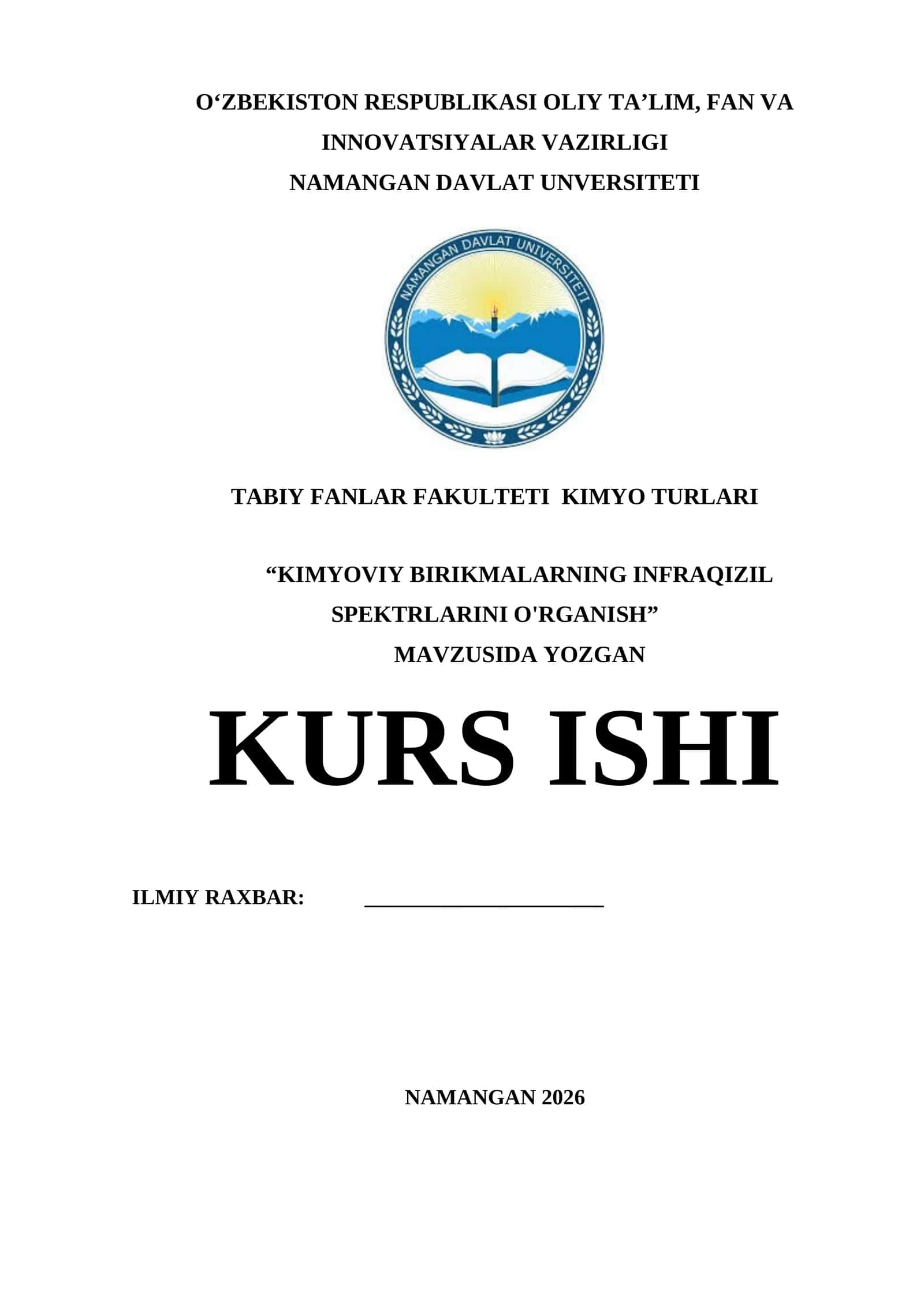 KIMYOVIY BIRIKMALARNING INFRAQIZIL SPEKTRLARINI O'RGANISH 1