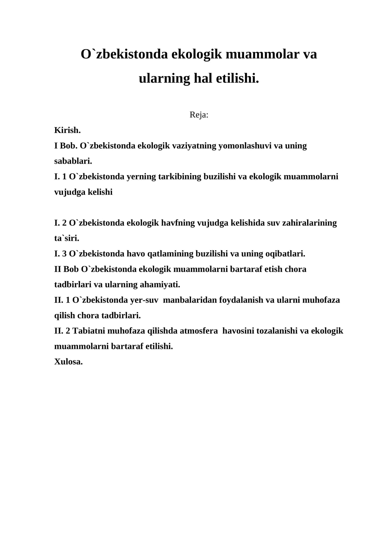 O`zbekistonda ekologik muammolar va ularning hal etilishi 1