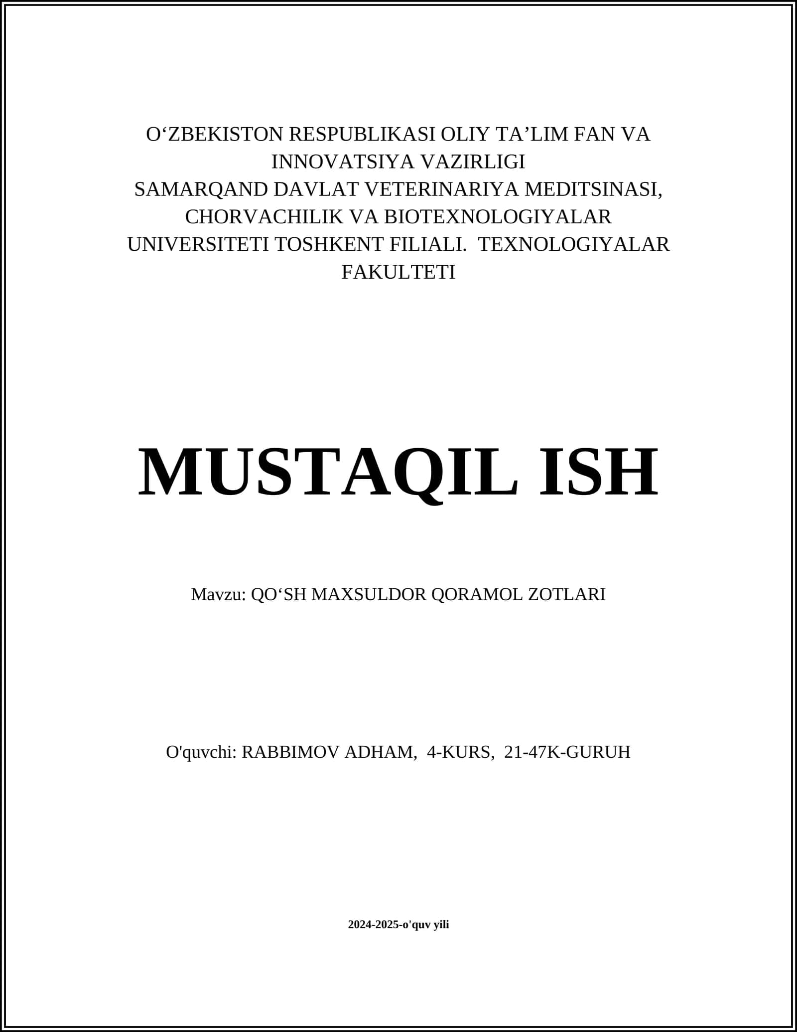 QO‘SH MAXSULDOR QORAMOL ZOTLARI 1