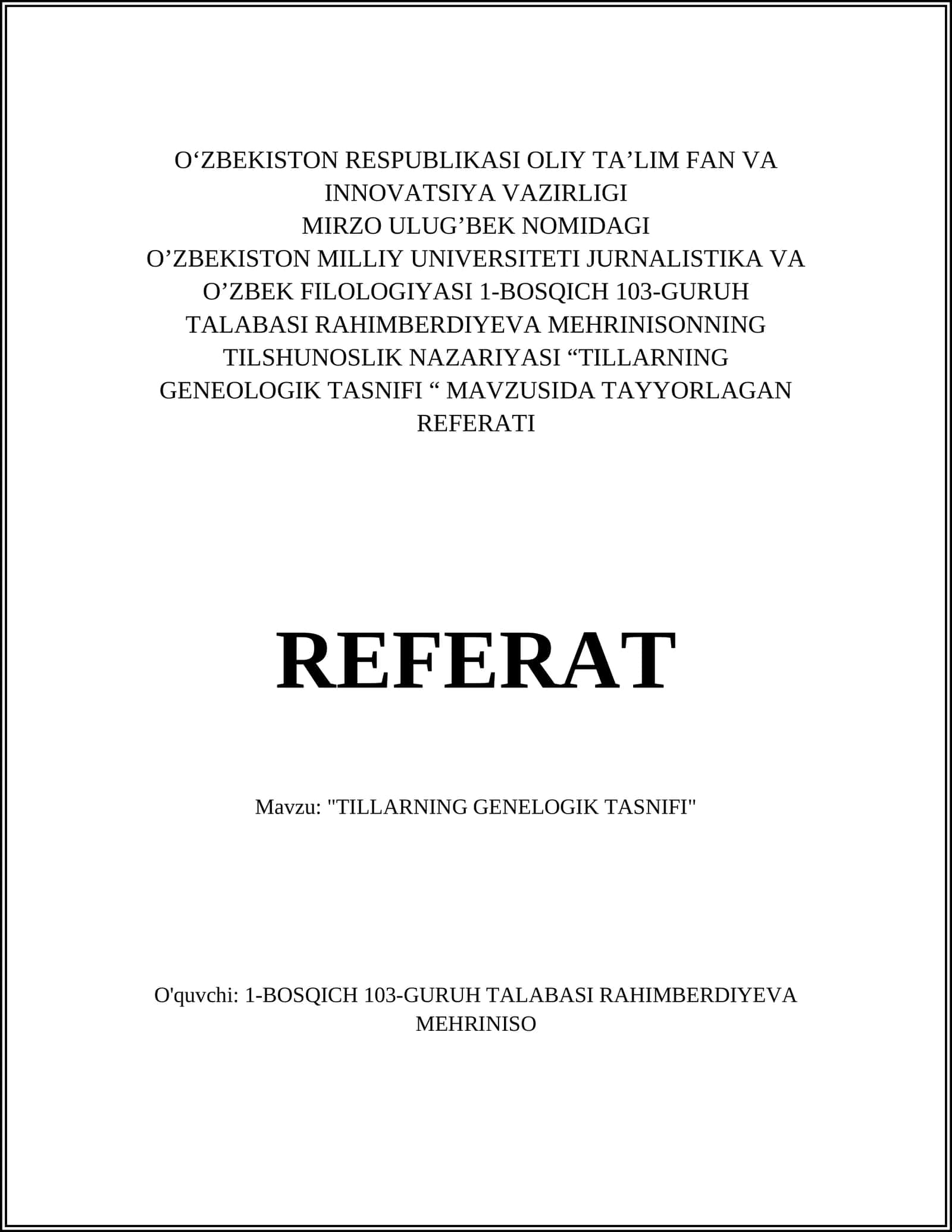 TILLARNING GENELOGIK TASNIFI 1