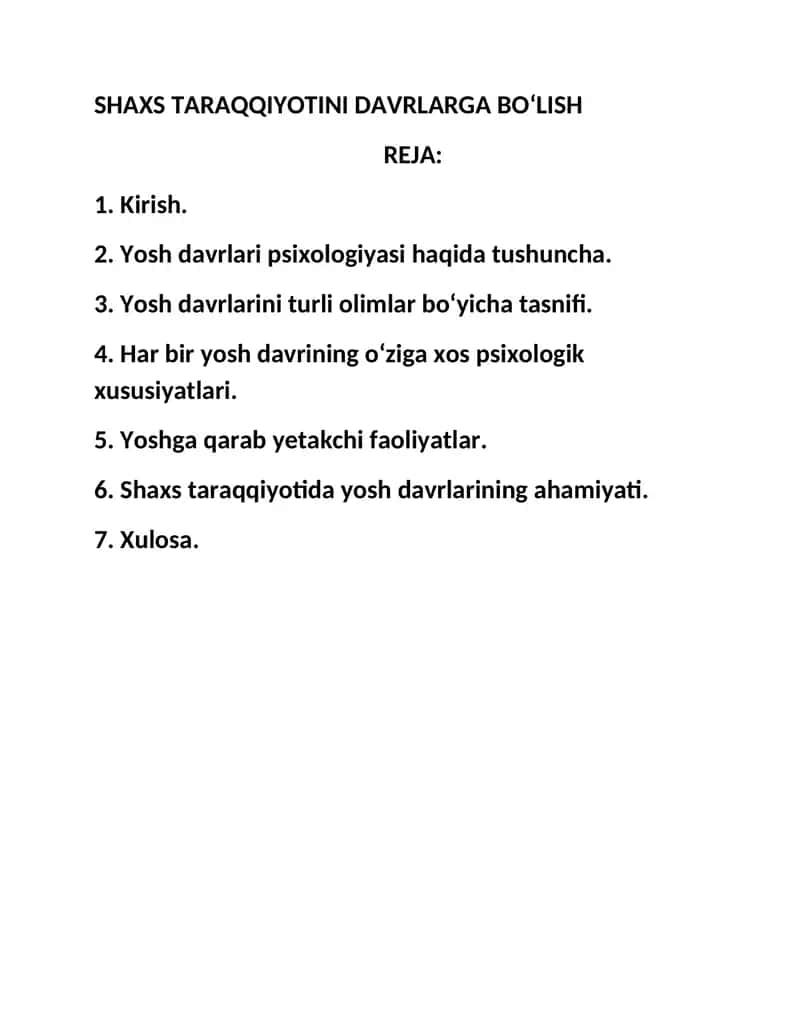 SHAXS TARAQQIYOTINI DAVRLARGA BO‘LISH 1