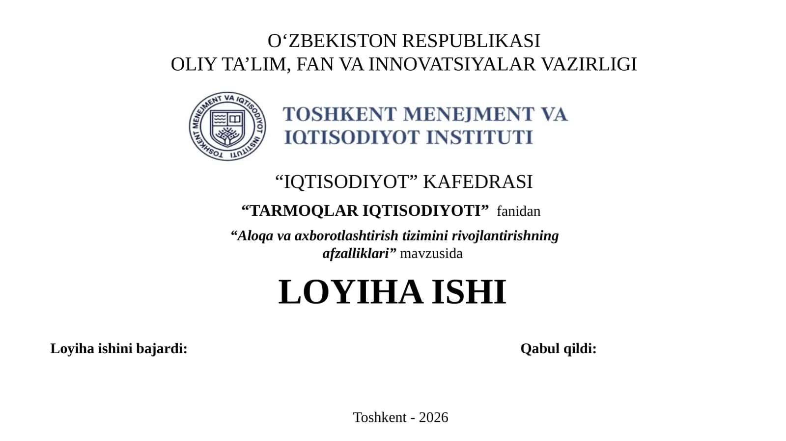 Kurs ishi_Aloqa va axborotlashtirish tizimini rivojlantirishning afzalliklari 1