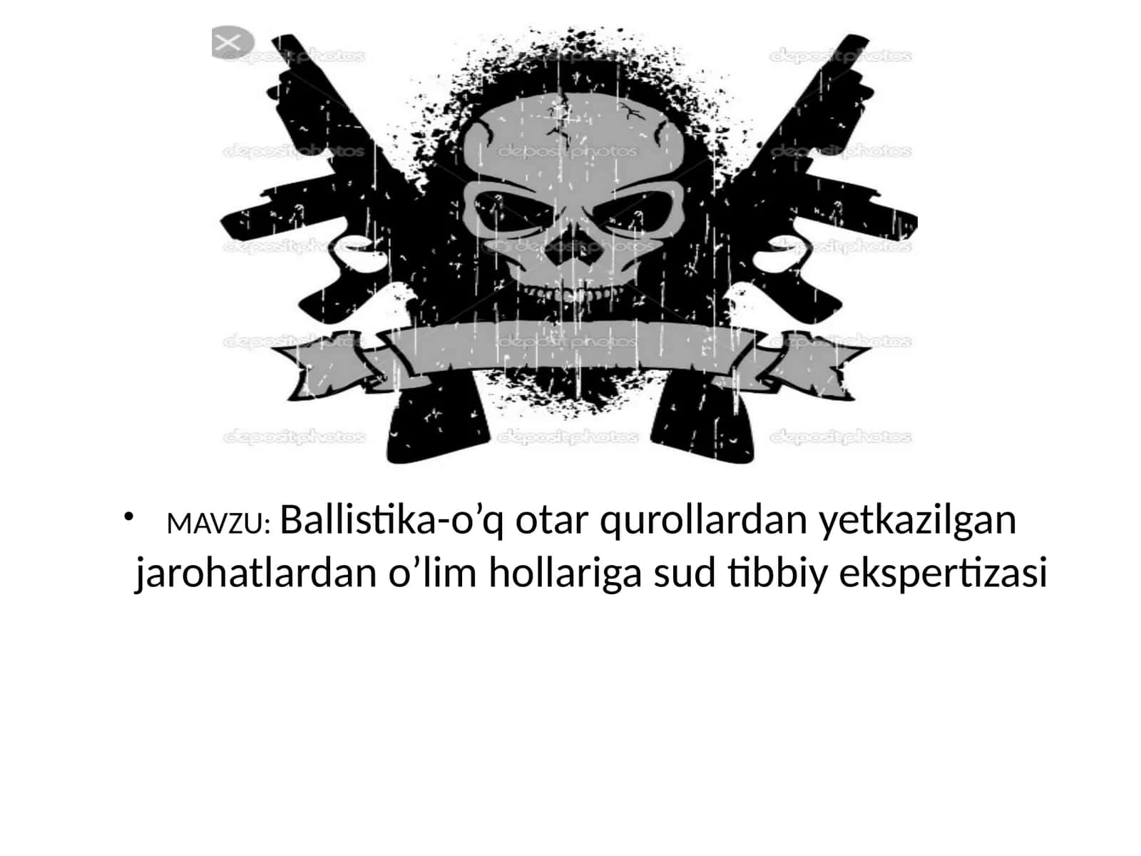 Ballistika-o’qotarqurollardan yetkazilgan jarohatlardan o’lim holari gasud tibbiy ekspertizasi 1