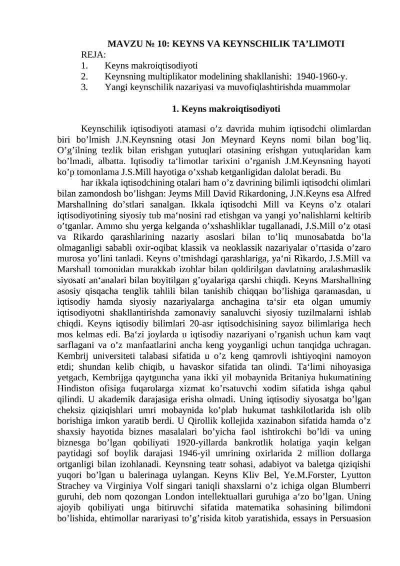 KEYNS VA KEYNSCHILIK TA’LIMOTI 1