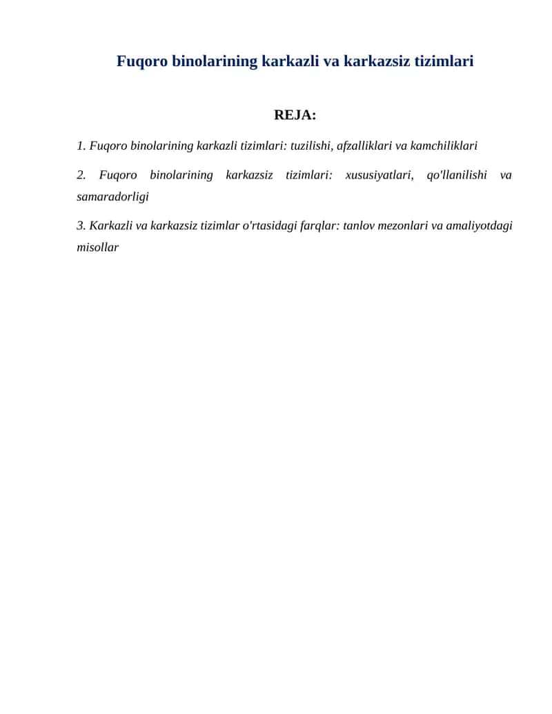 Fuqoro binolarining karkazli va karkazsiz tizimlari 1