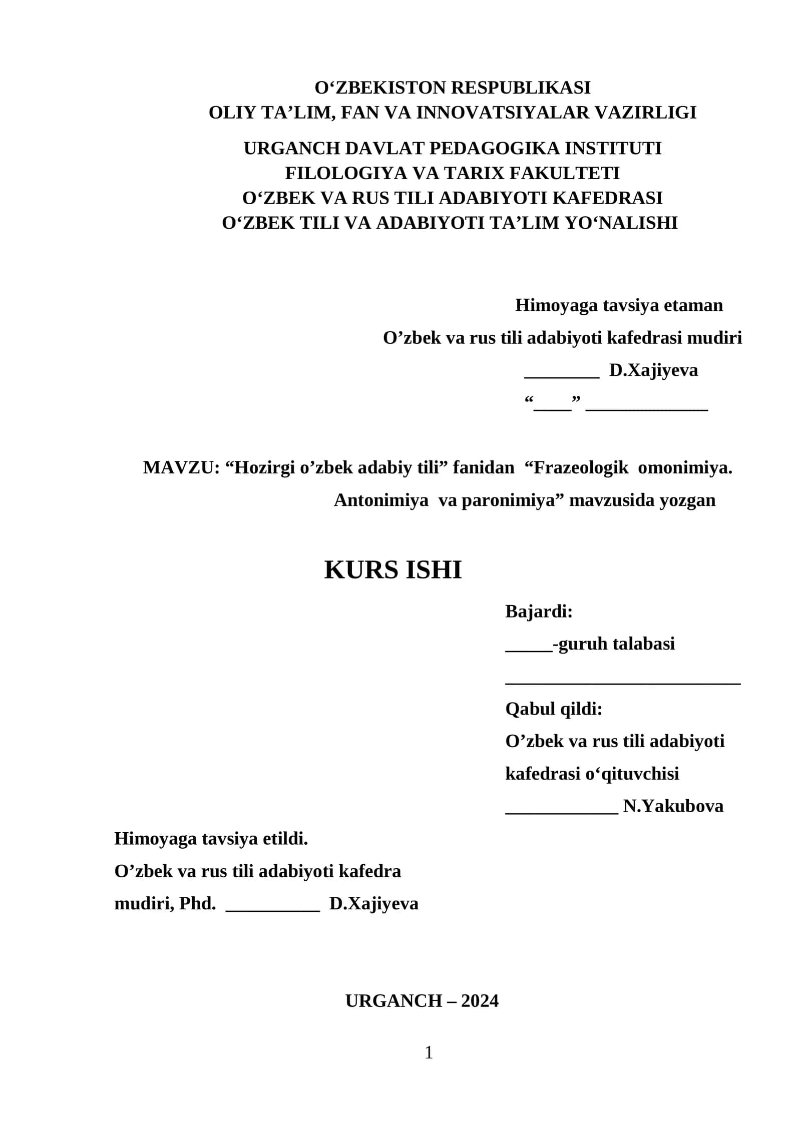 Hozirgi o’zbek adabiy tili - Frazeologik Omonimiya, Antonimiya va Paronimiya 1