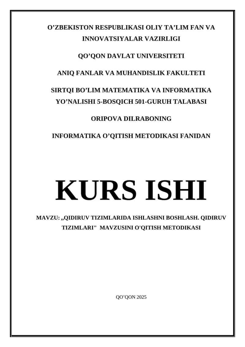 ,,Qidiruv tizimlarida ishlashni boshlash. Qidiruv tizimlari"  mavzusini o'qitish metodikasi 1