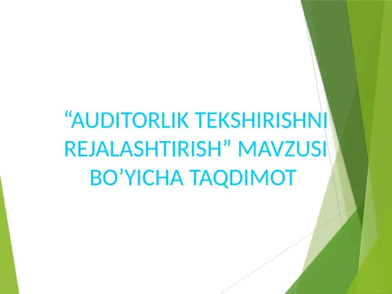 “AUDITORLIK TEKSHIRISHNI REJALASHTIRISH” MAVZUSI BO’YICHA TAQDIMOT 1