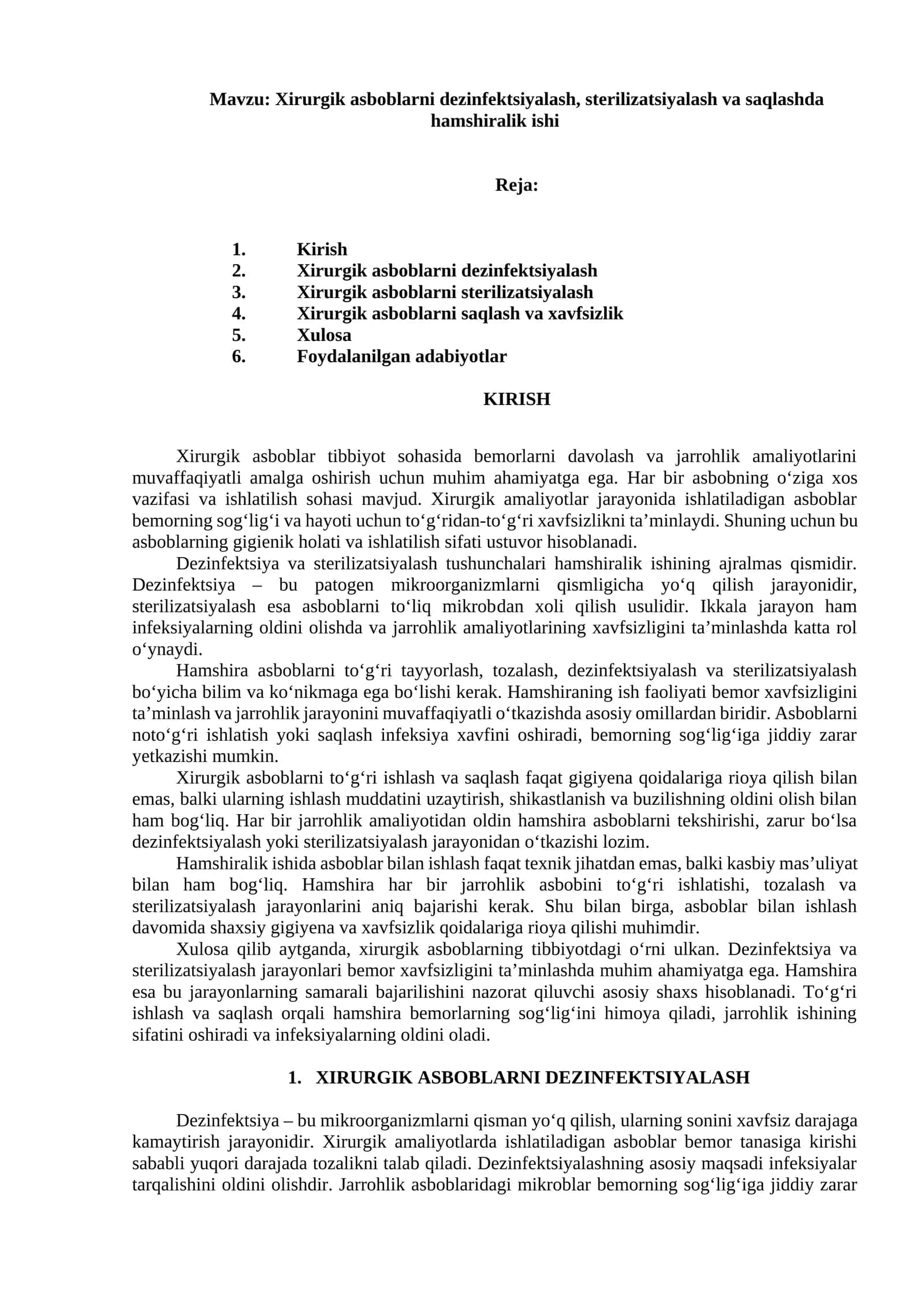 Xirurgik asboblarni dezinfektsiyalash, sterilizatsiyalash va saqlashda hamshiralik ishi 1