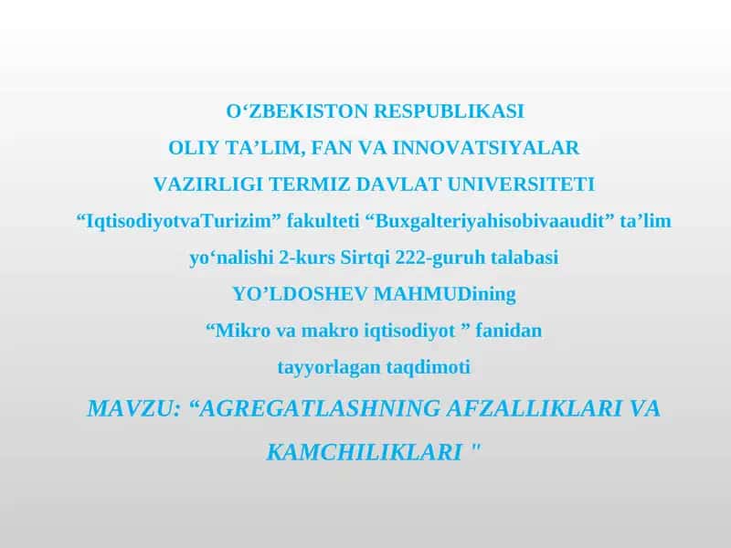 AGREGATLASHNING AFZALLIKLARI VA KAMCHILIKLARI 1