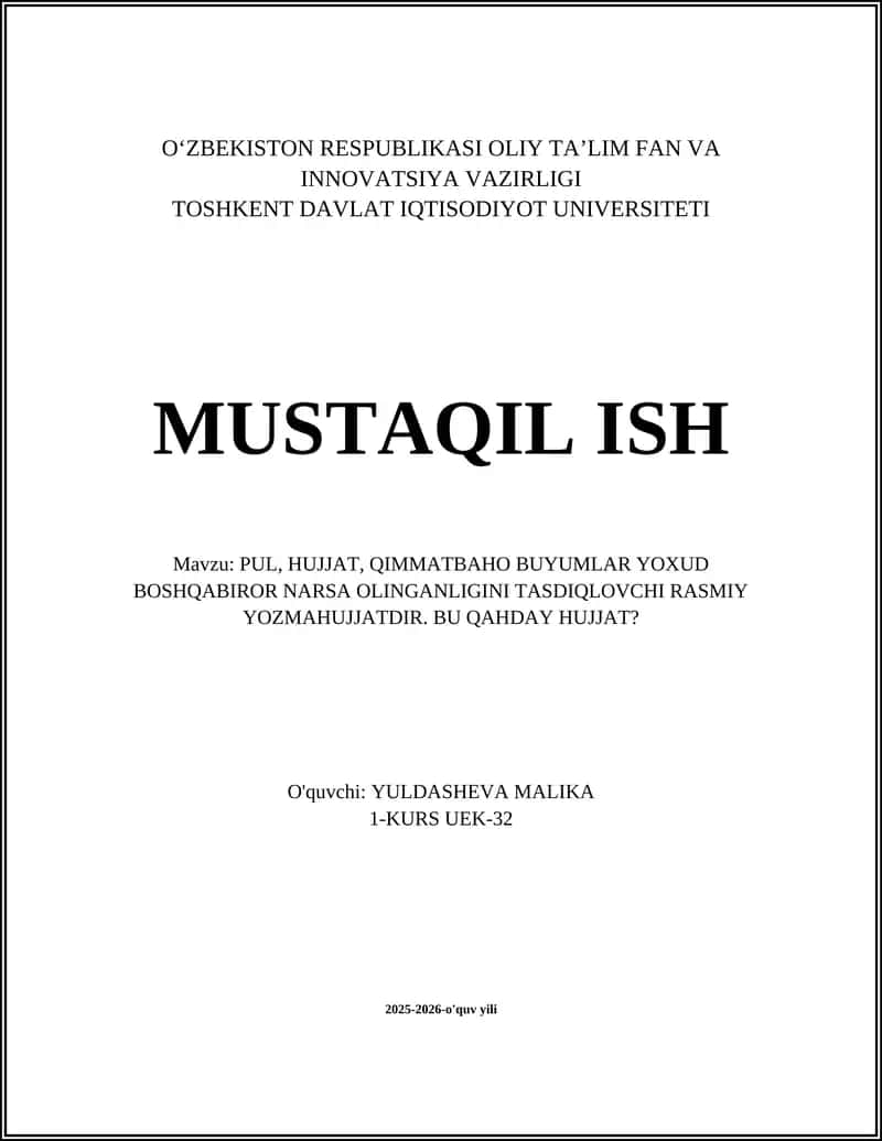 Qabulnoma (olindi) — ta'rifi va asosiy vazifalari 1