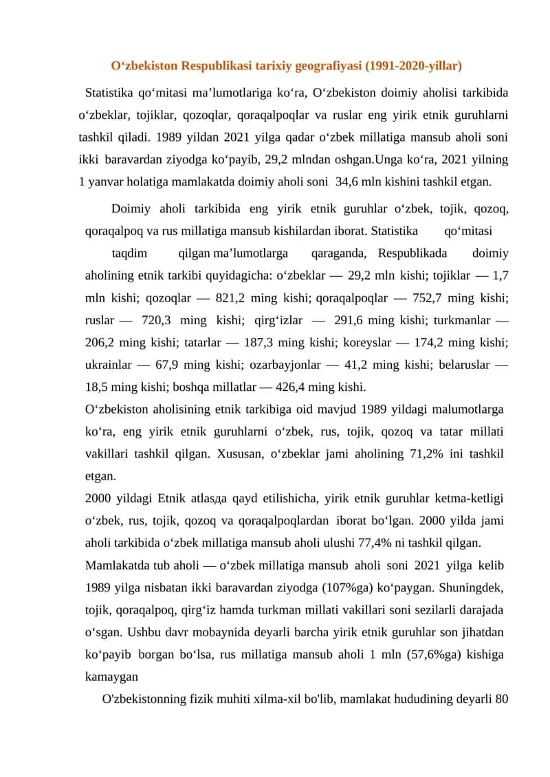 O‘zbekiston Respublikasi tarixiy geografiyasi (1991-2020-yillar) 1