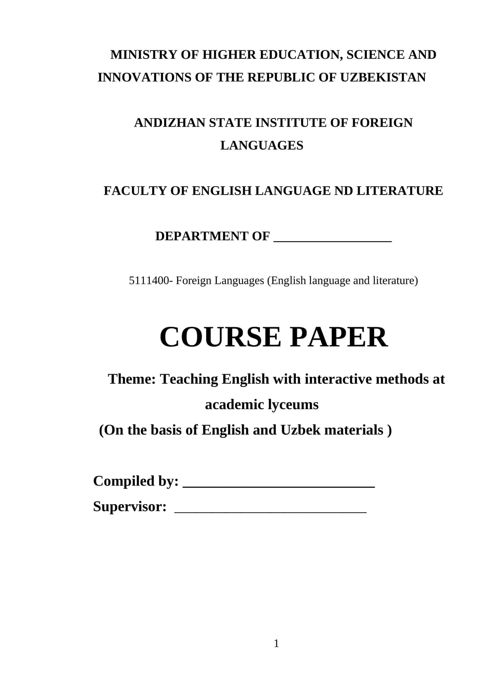 Course Paper on Teaching English with Interactive Methods 1