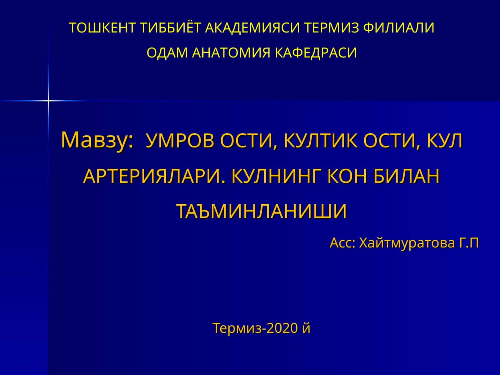 Умров ости, култик ости, кул артериялари. Кулнинг кон билан таъминланиши 1