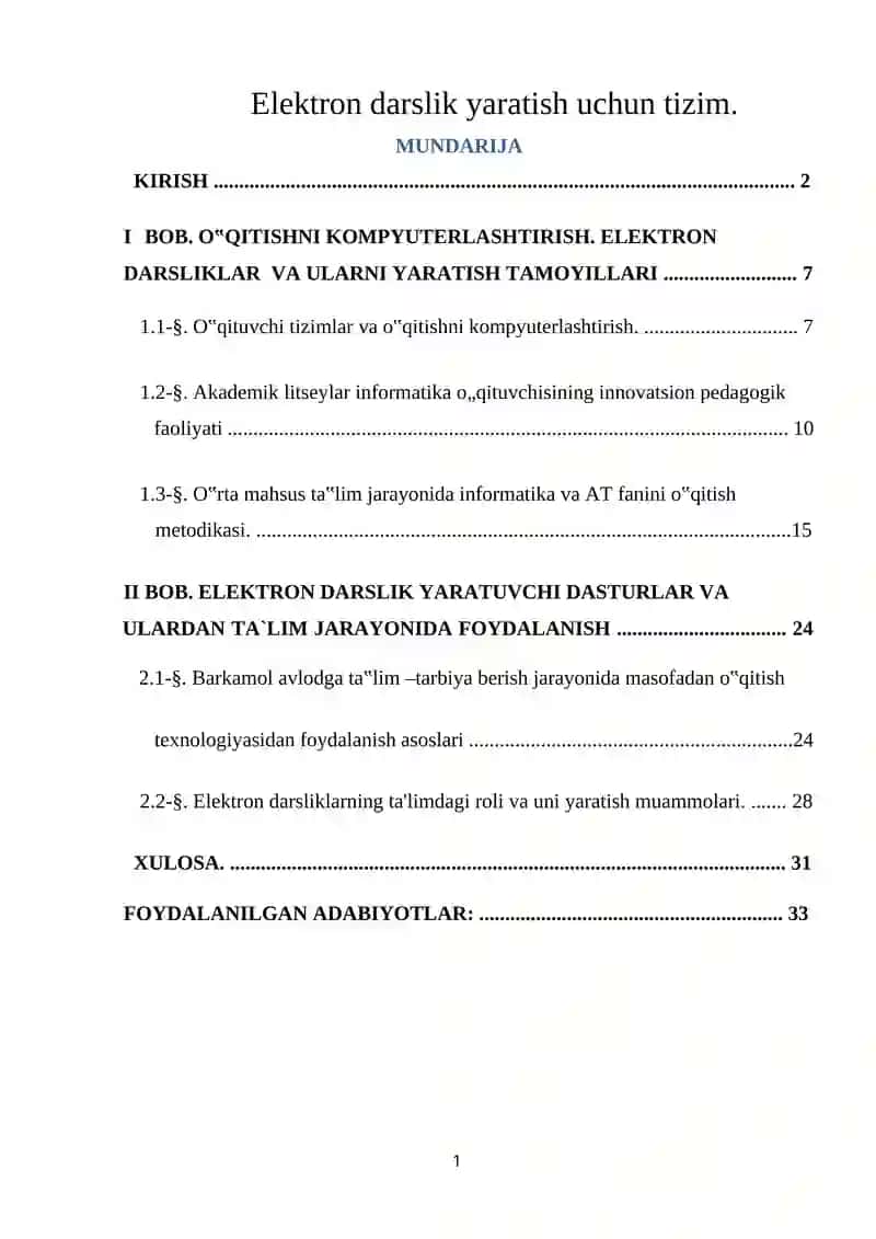 Elektron darslik yaratish uchun tizim