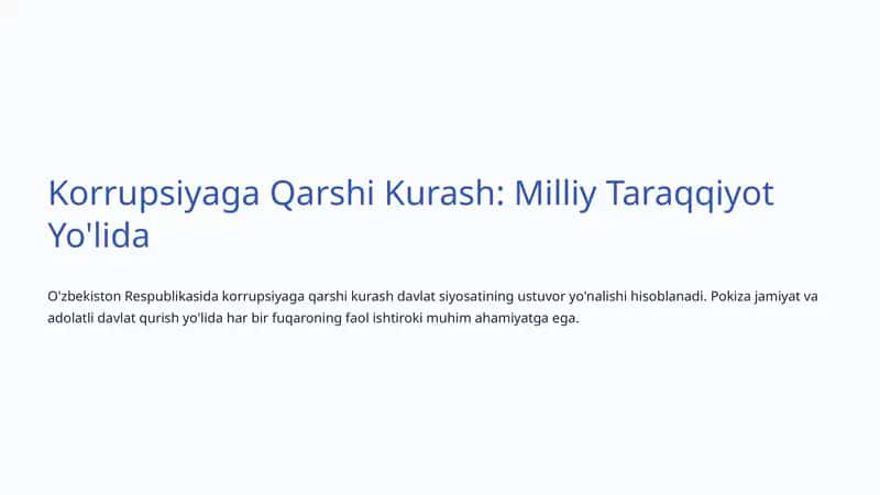 Korrupsiyaga Qarshi Kurash: Milliy Taraqqiyot Yo'lida 1