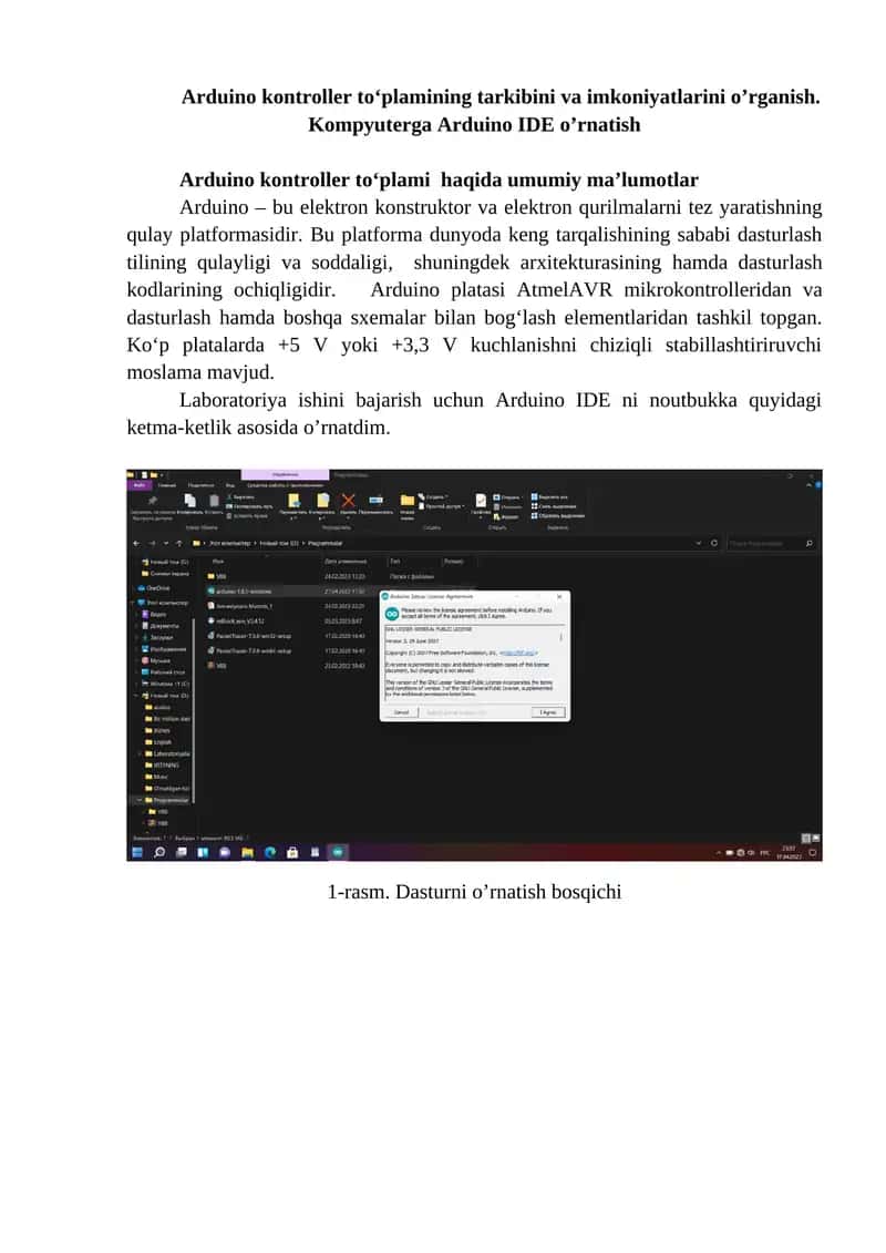 Arduino kontroller tо‘plamining tarkibini va imkoniyatlarini o’rganish. Kompyuterga Arduino IDE o’rnatish 1