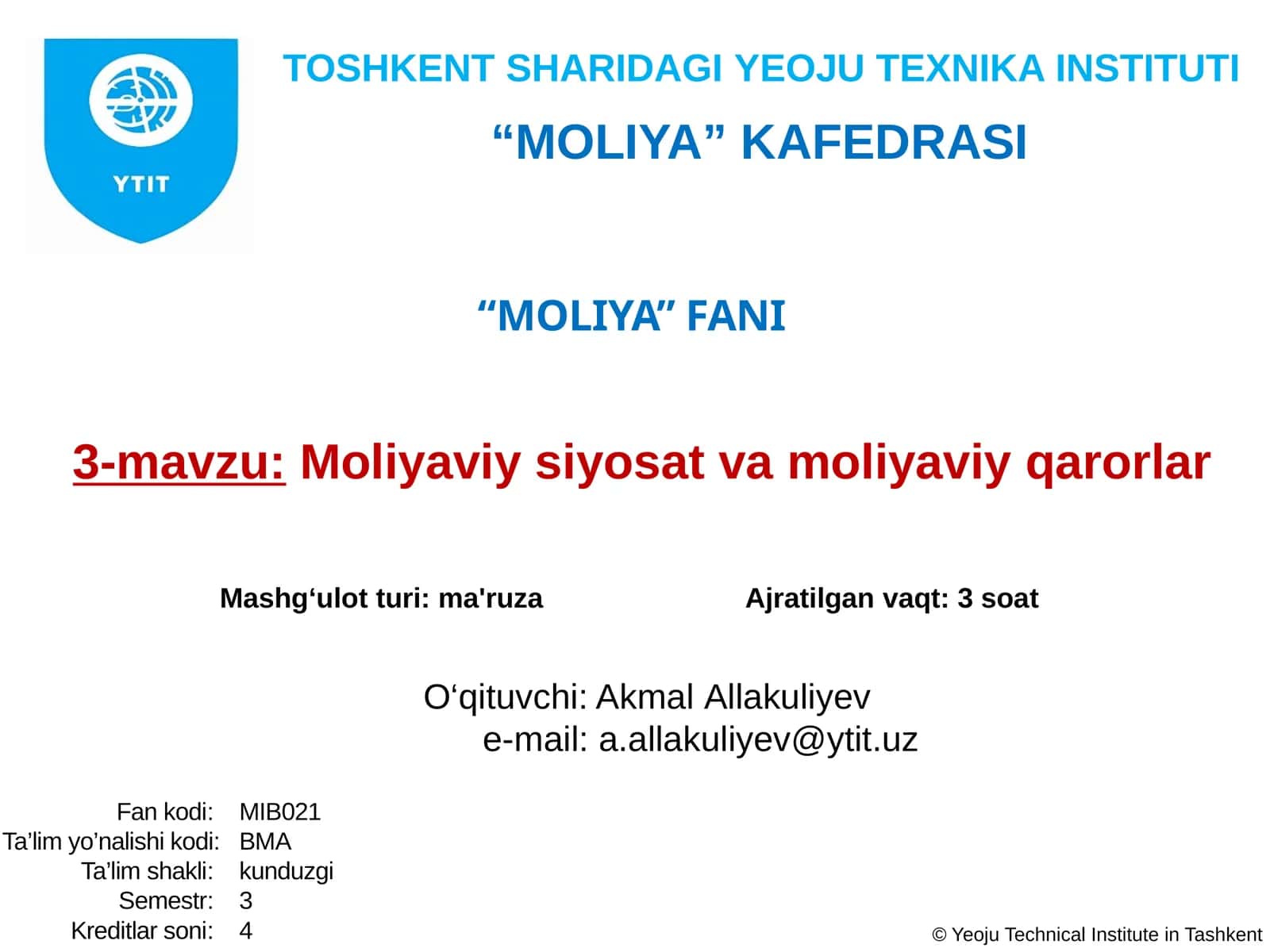Moliyaviy siyosat va moliyaviy qarorlar 1