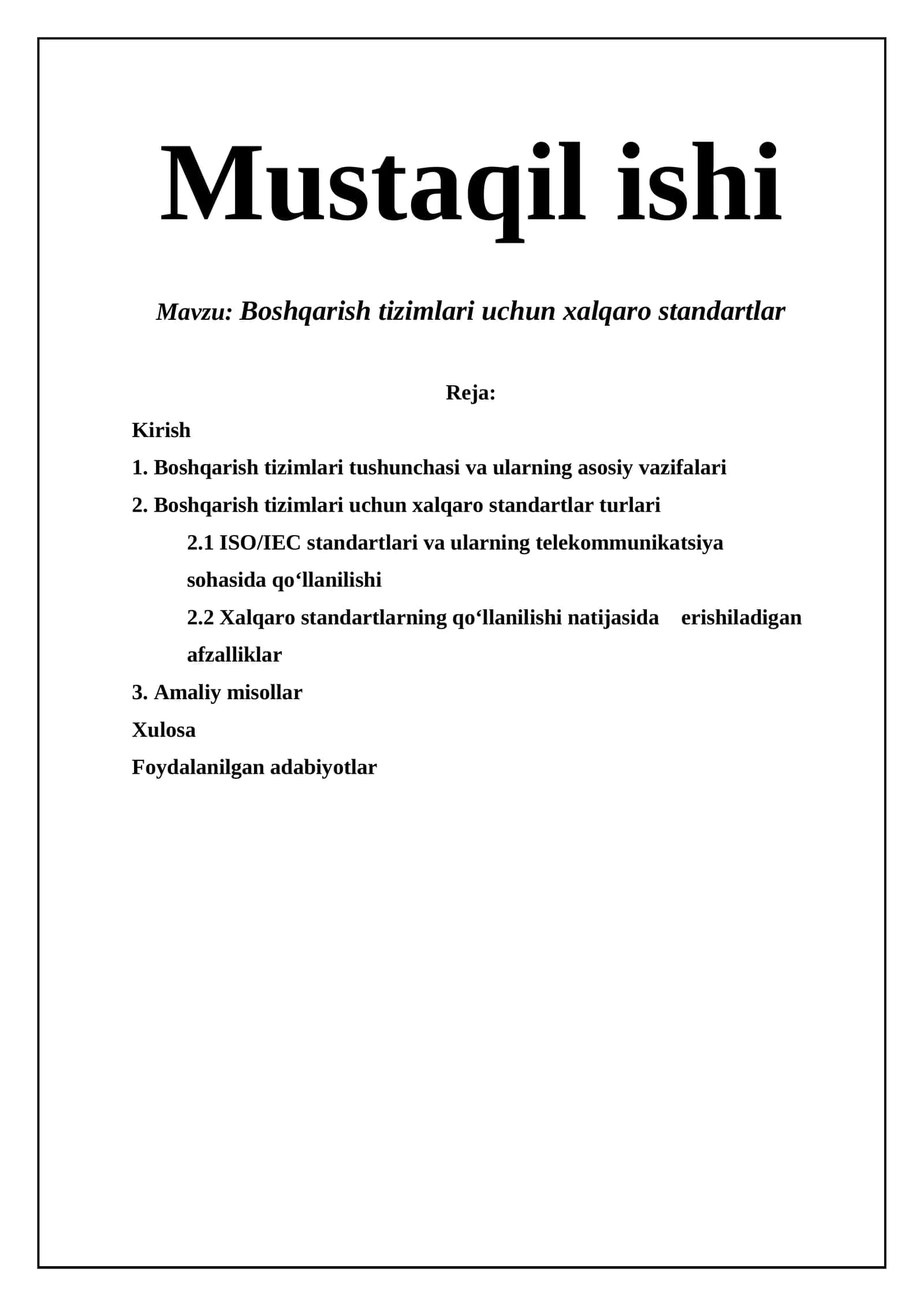 Boshqarish tizimlari uchun xalqaro standartlar 1