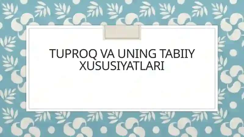 Tuproq va uning tabiiy xususiyatlari