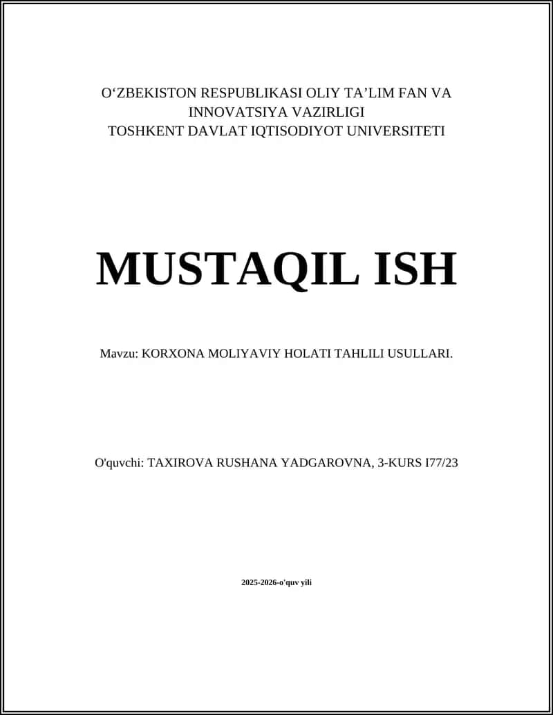 KORXONA MOLIYAVIY HOLATI TAHLILI USULLARI 1
