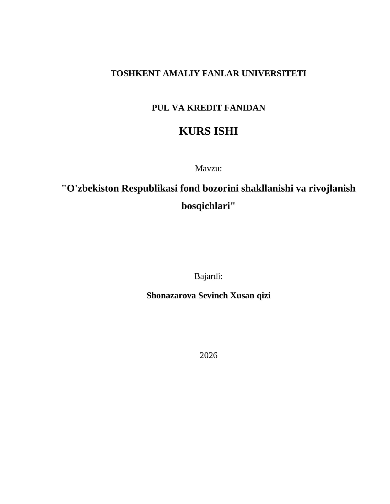 O'zbekiston Respublikasi fond bozorini shakllanishi va rivojlanish bosqichlari 1