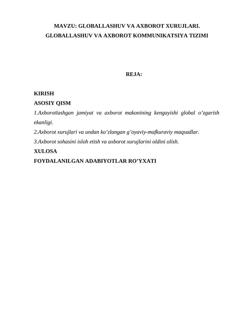 GLOBALLASHUV VA AXBOROT XURUJLARI 1