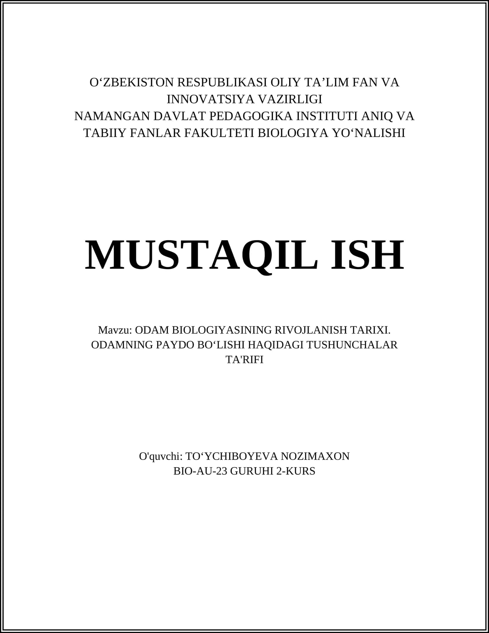 ODAM BIOLOGIYASINING RIVOJLANISH TARIXI 1