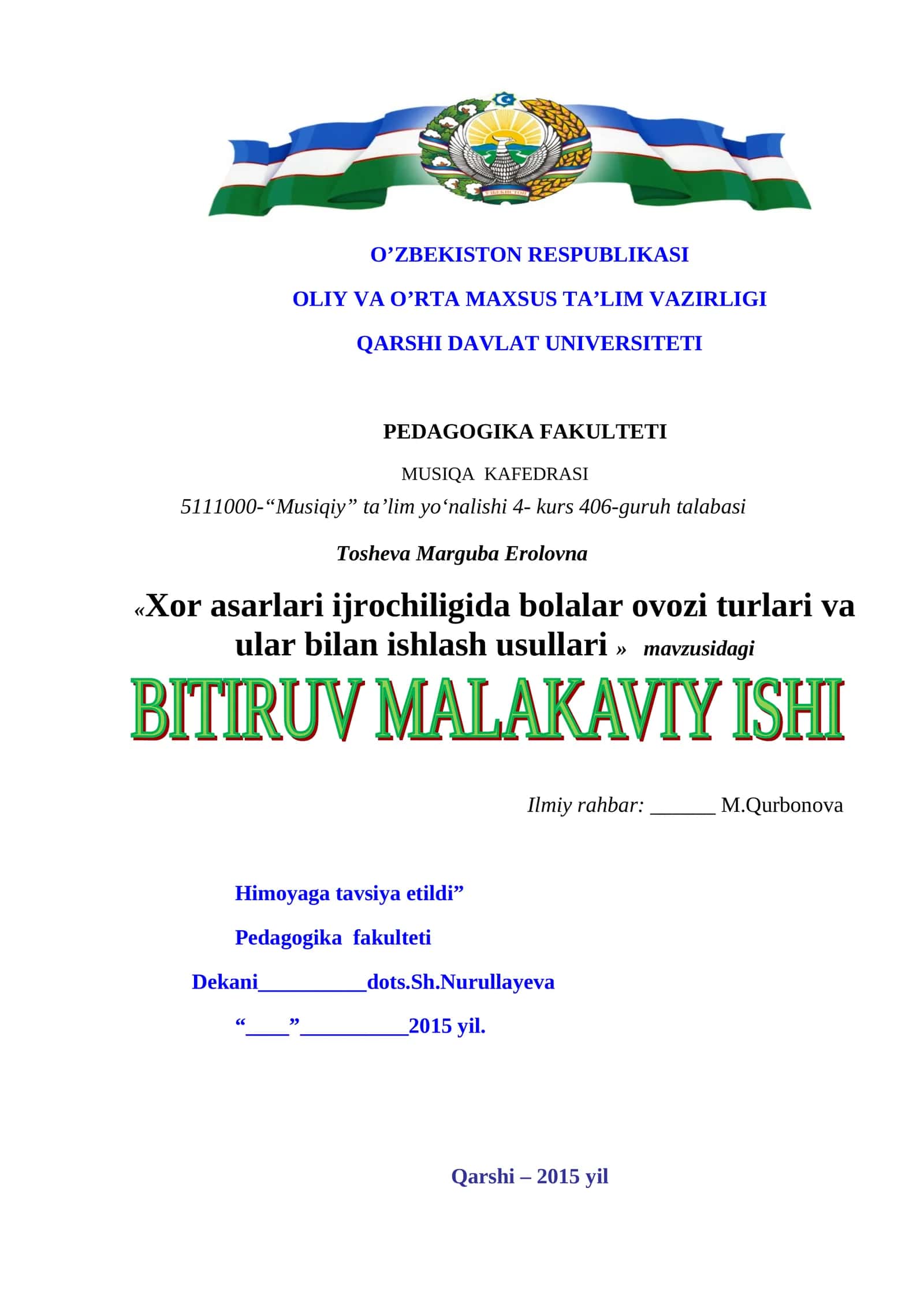 Xor asarlari ijrochiligida bolalar ovozi turlari va ular bilan ishlash usullari 1