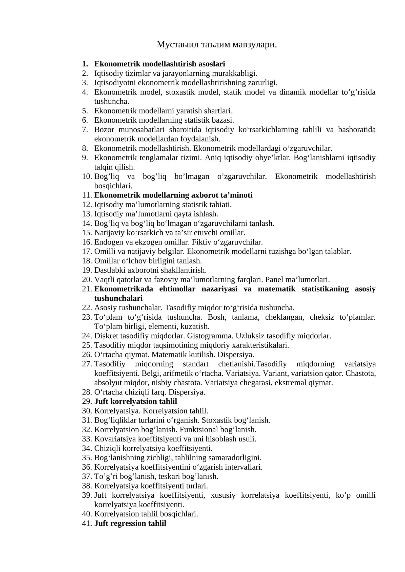 Ekonometrik modellashtirish asoslari 1