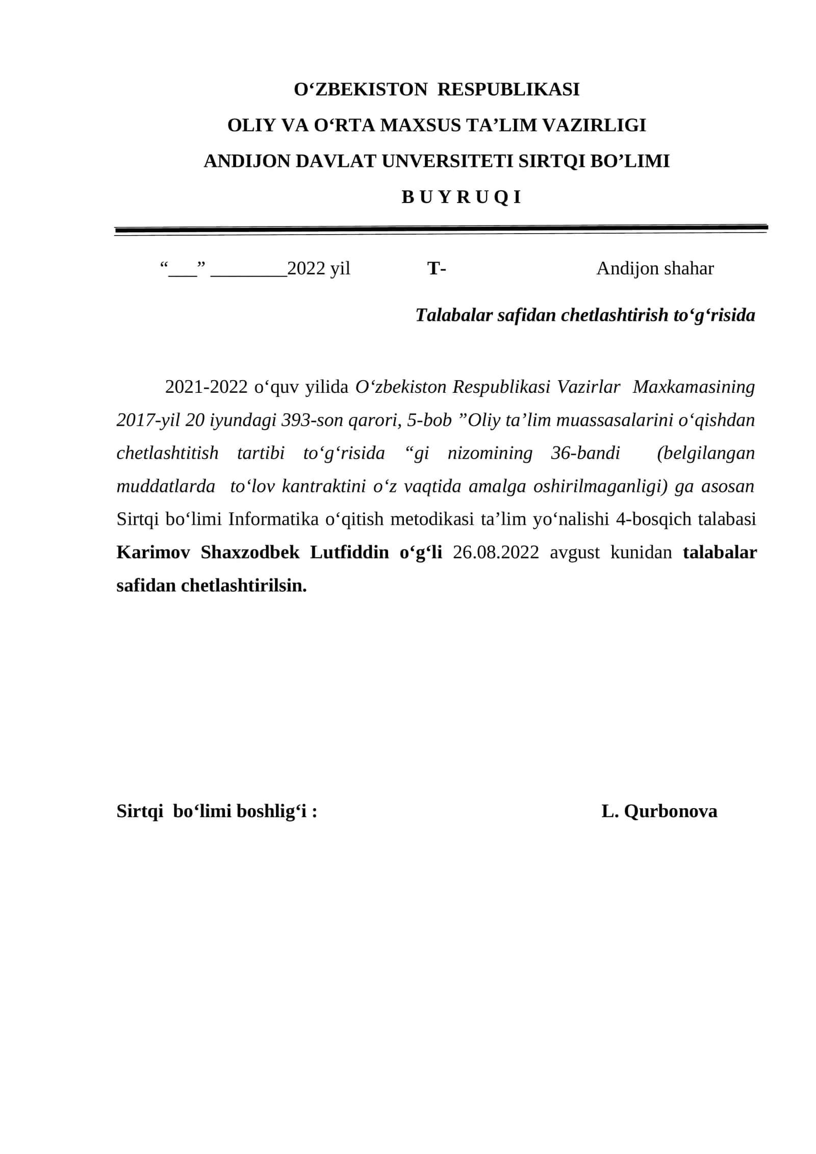 Talabalar safidan chetlashtirish to‘g‘risida 1
