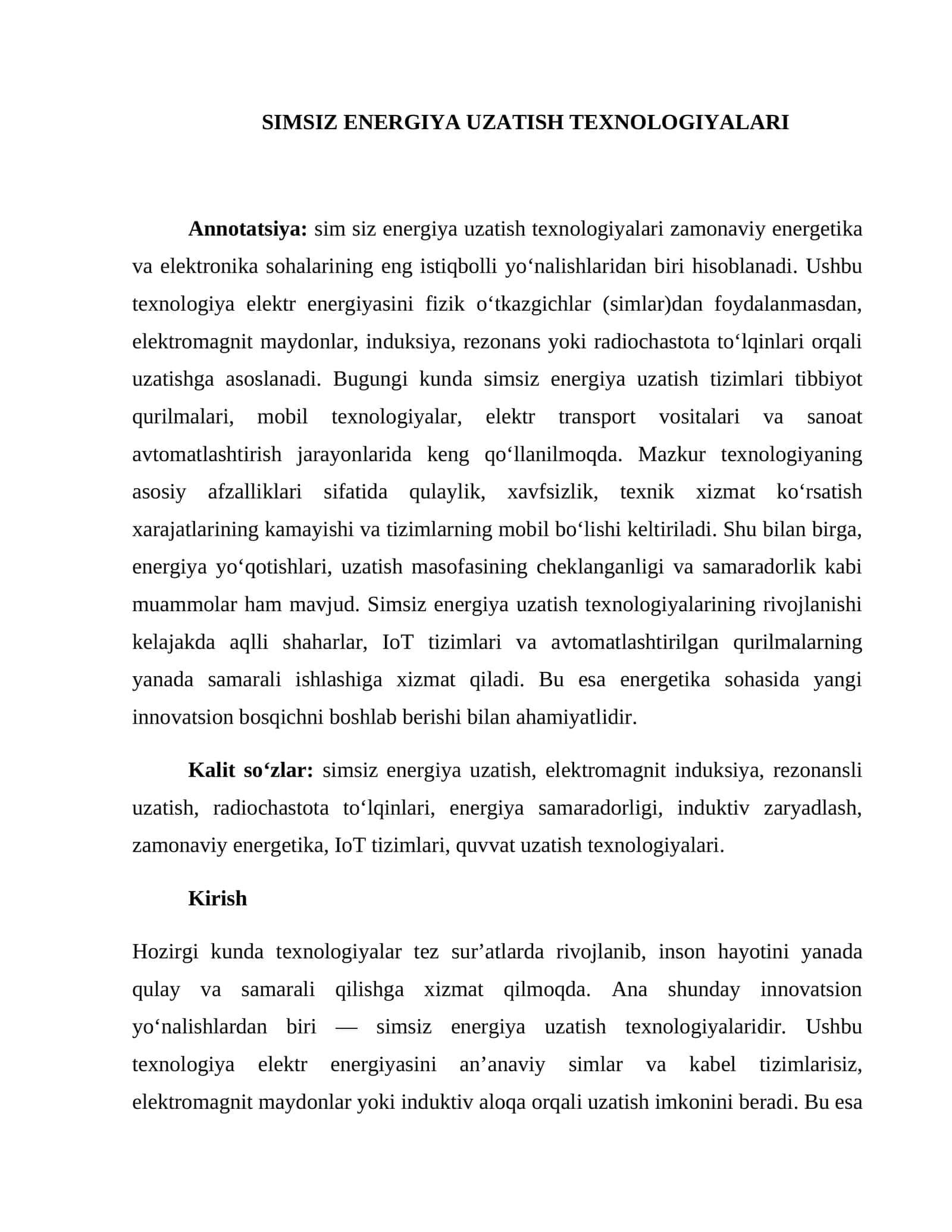 SIMSIZ ENERGIYA UZATISH TEXNOLOGIYALARI 1
