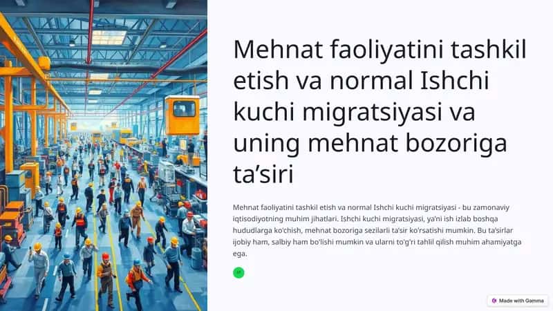 Mehnat faoliyatini tashkil etish va normal Ishchi kuchi migratsiyasi va uning mehnat bozoriga ta’siri 1