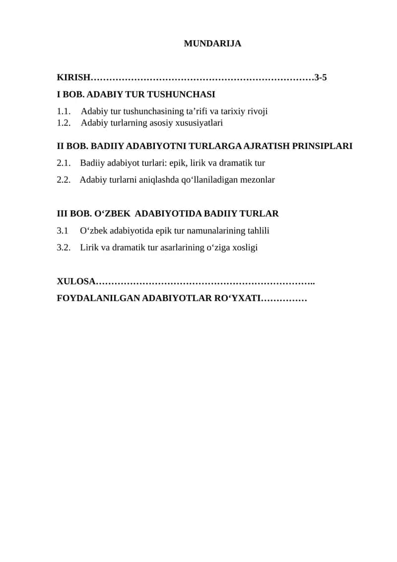 Adabiyotshunoslikda adabiy tur tushunchasi va badiiy adabiyot turlarini ajratish prinsiplari 1