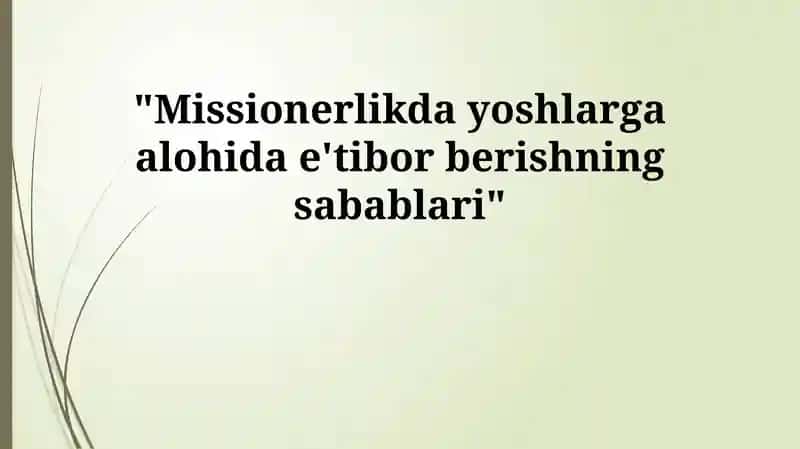 Yoshlar Missionerlikda