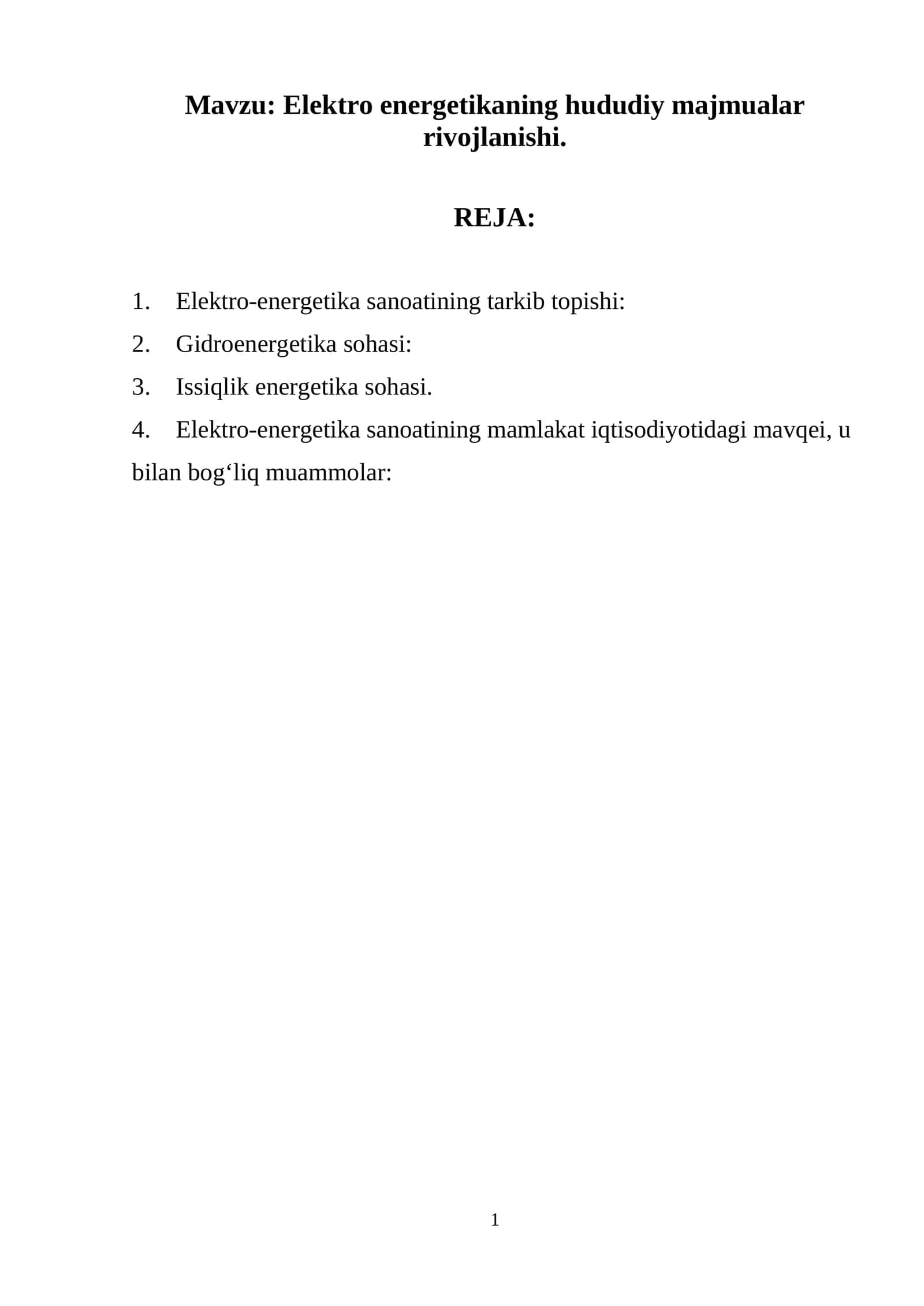 Elektro energetikaning hududiy majmualar rivojlanishi 1