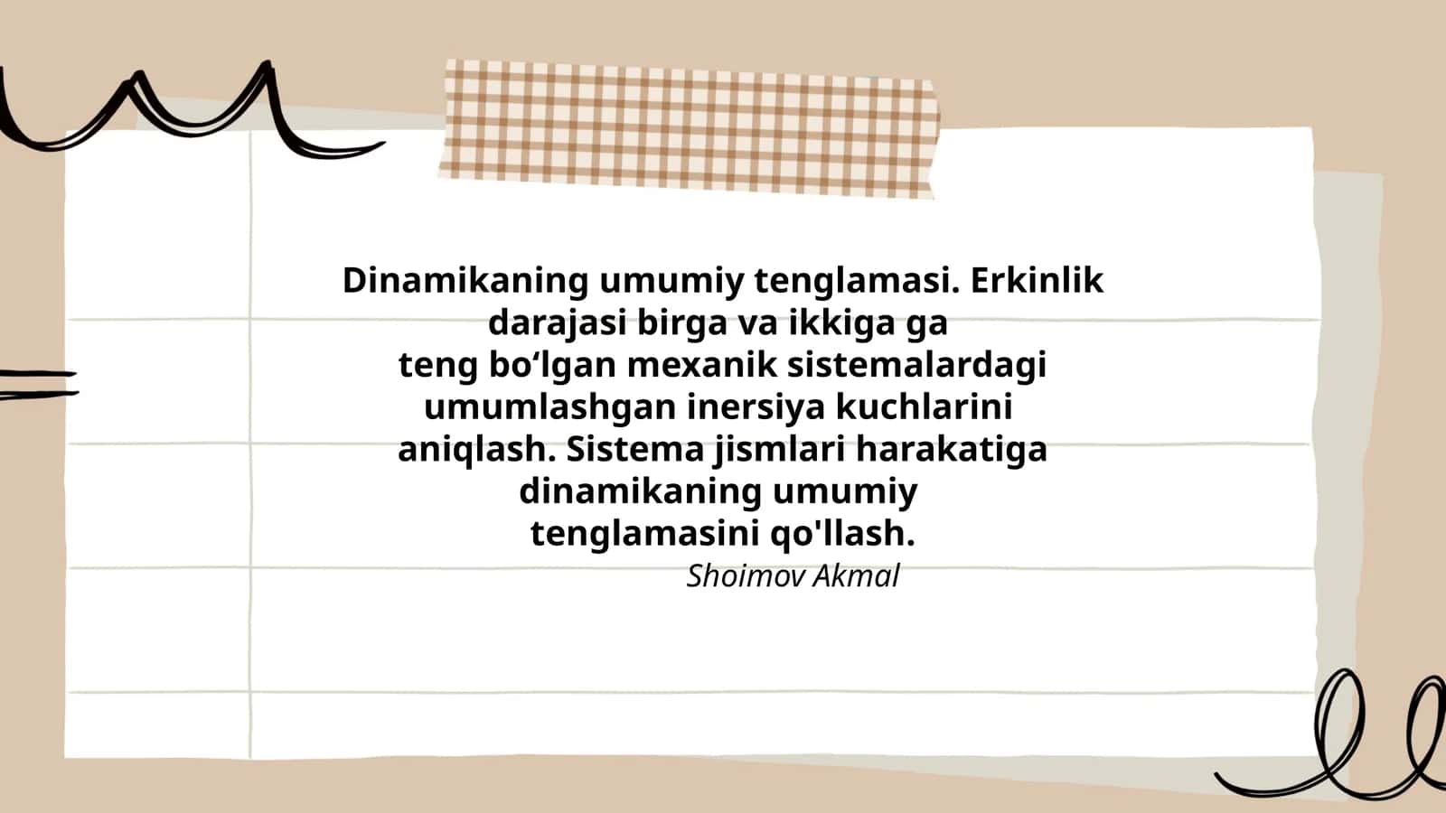 Dinamikaning umumiy tenglamasi 1