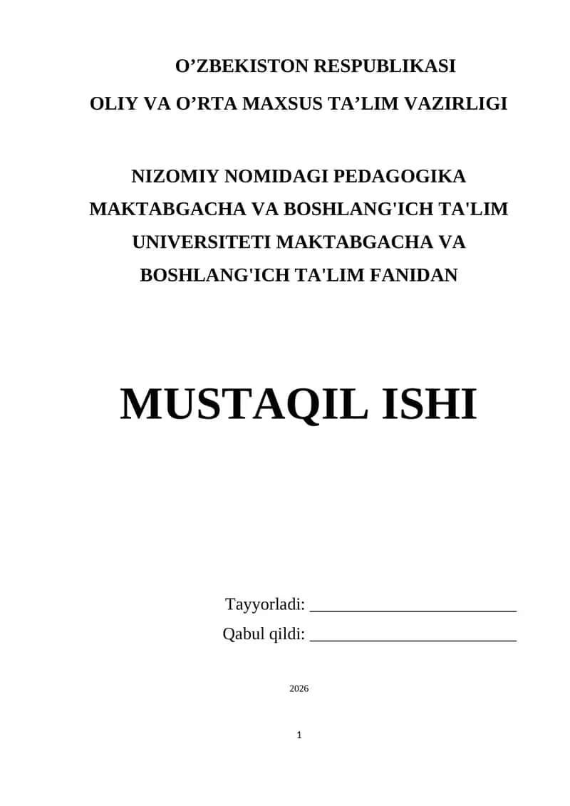 NIZOMIY NOMIDAGI PEDAGOGIKA MAKTABGACHA VA BOSHLANG'ICH TA'LIM UNIVERSITETI 1