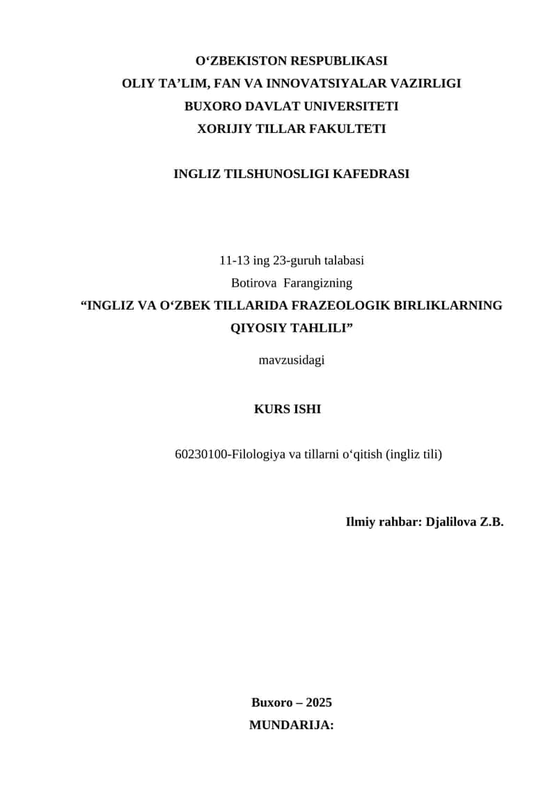 INGLIZ VA O‘ZBEK TILLARIDA FRAZEOLOGIK BIRLIKLARNING QIYOSIY TAHLILI 1