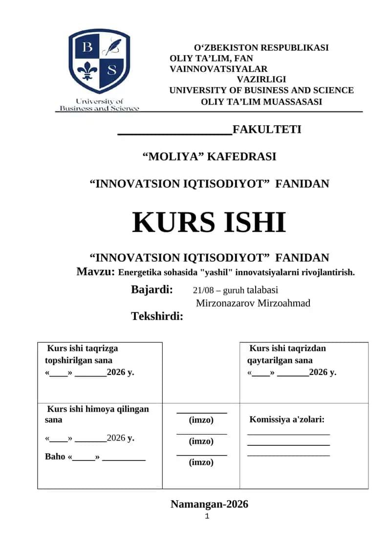 Energetika sohasida "yashil" innovatsiyalarni rivojlantirish 1