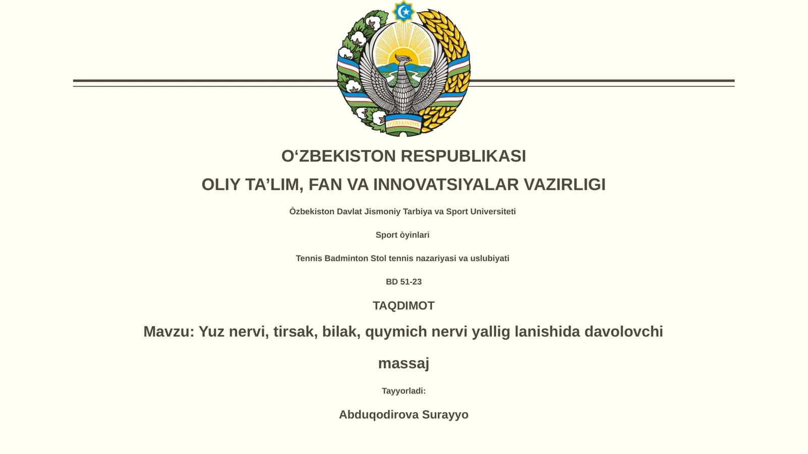 Yuz nervi, tirsak, bilak, quymich nervi yallig lanishida davolovchi massaj 1