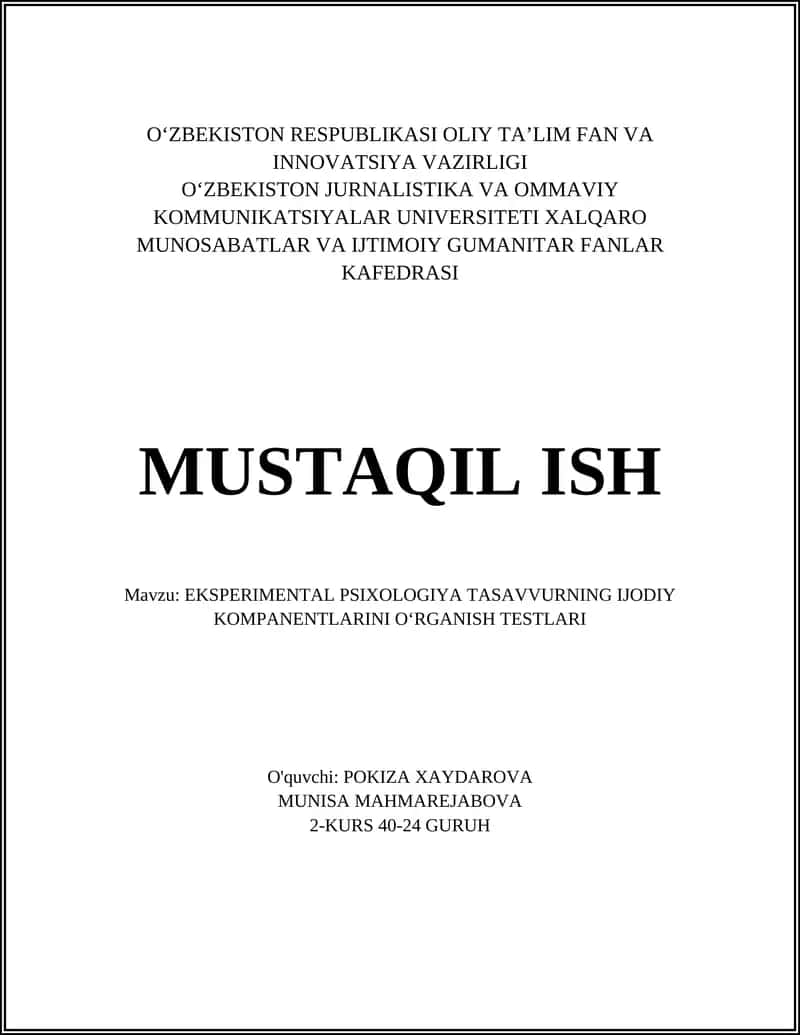 EKSPERIMENTAL PSIXOLOGIYA TASAVVURNING IJODIY KOMPANENTLARINI OʻRGANISH TESTLARI 1