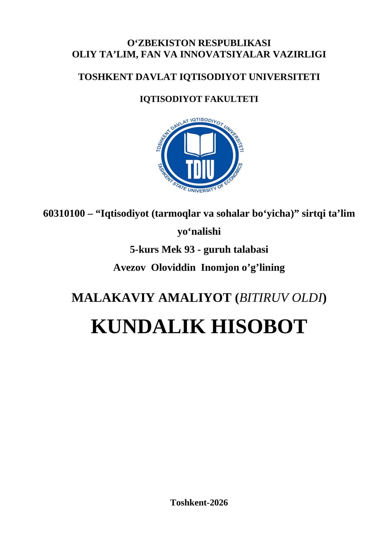 Yoshlar agentligi bitiruv amaliyot hisoboti 1