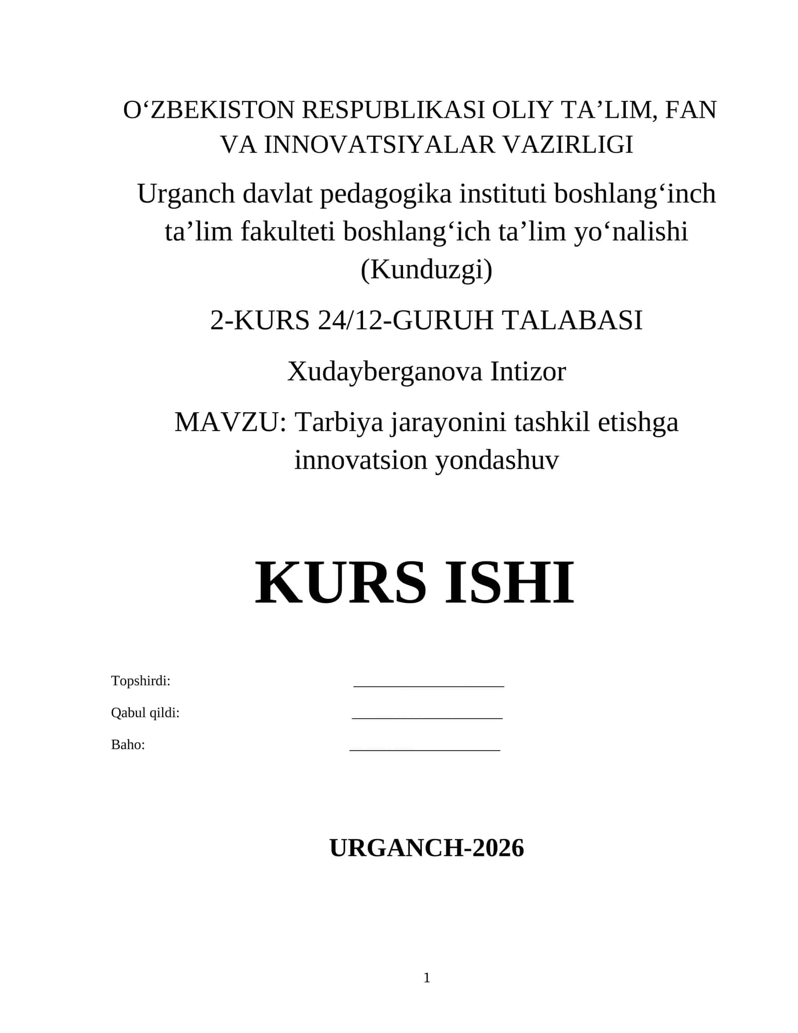 Tarbiya jarayonini tashkil etishga innovatsion yondashuv 1