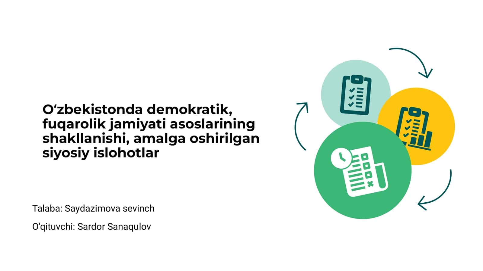 Oʻzbekistonda demokratik va fuqarolik jamiyati asoslarining shakllanishi, amalga oshirilgan siyosiy islohotlar 1