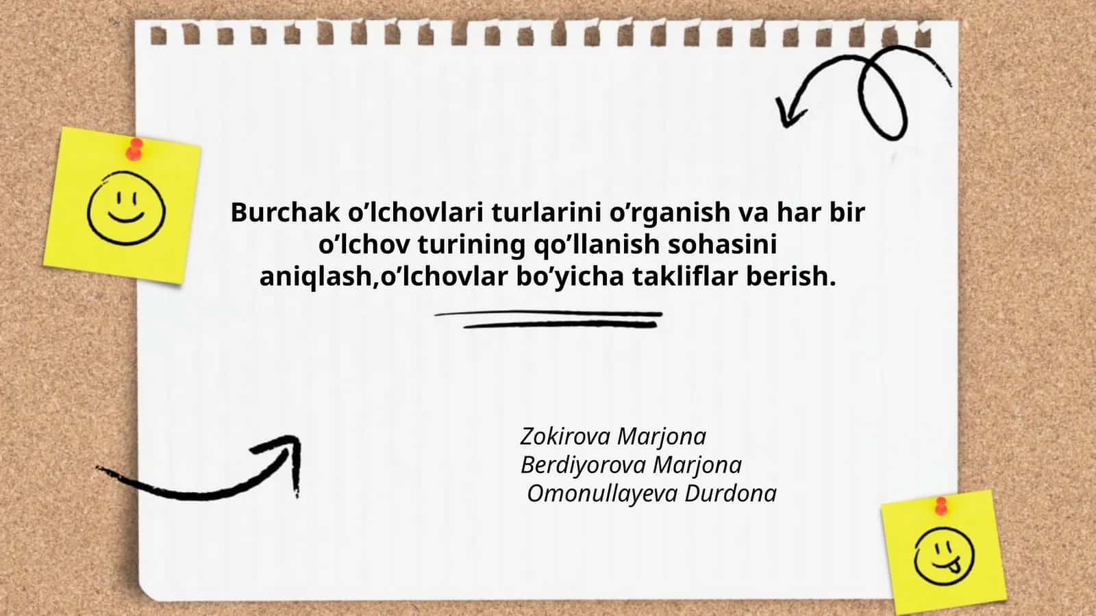 Burchak o’lchovlari turlarini o’rganish 1